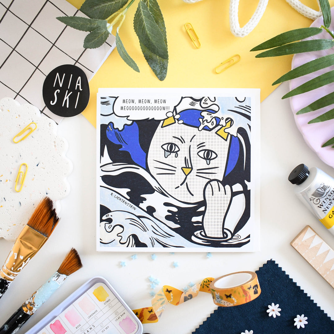 Drowning Cat by Licktenstein Card