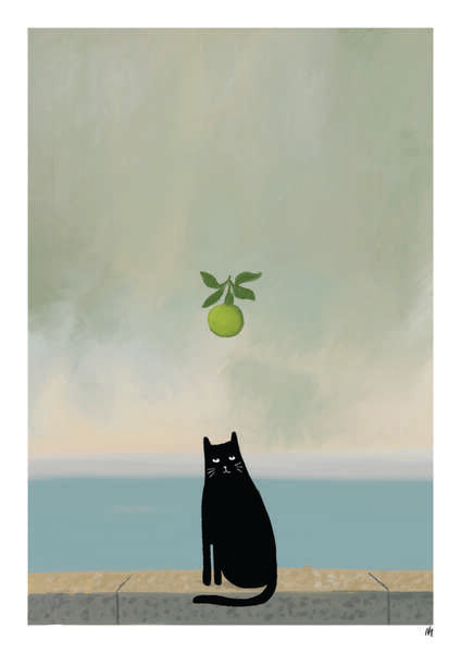 Mogritte Cat and Apple Art Print