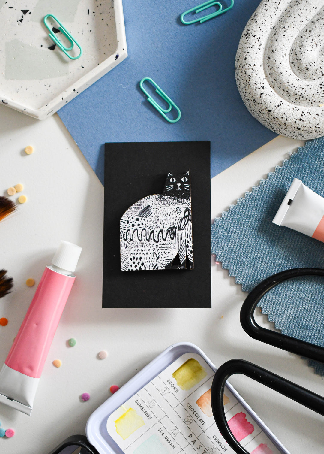 Mark Making Cat Wooden Pin Badge