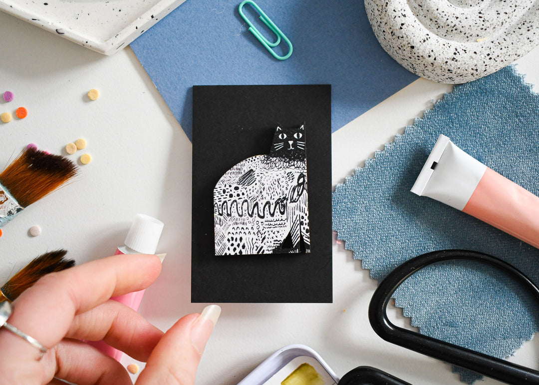Mark Making Cat Wooden Pin Badge