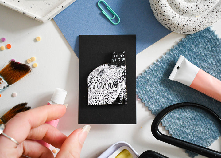 Mark Making Cat Wooden Pin Badge