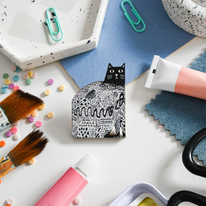 Mark Making Cat Wooden Pin Badge
