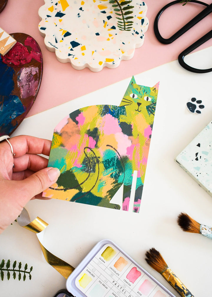 Splodge Cat cut out card