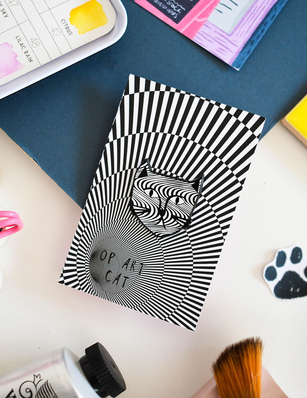 Op Art Cat Meowment Pin