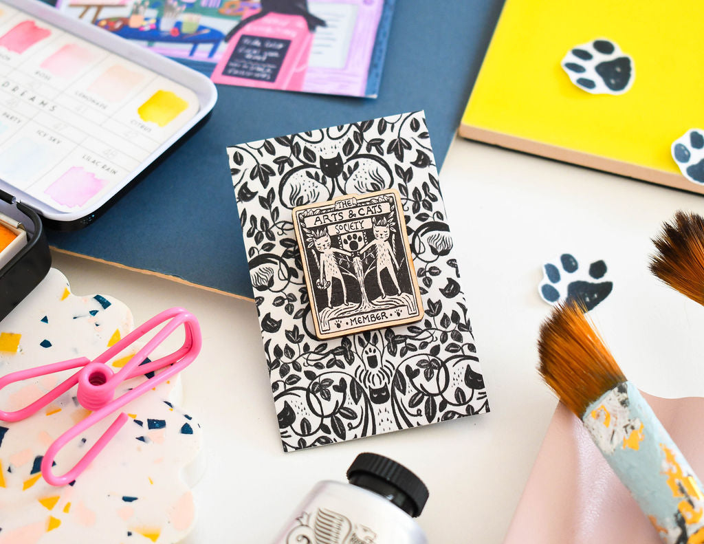 Arts & Cats society Wooden Pin Badge