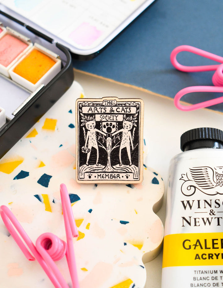 Arts & Cats society Wooden Pin Badge
