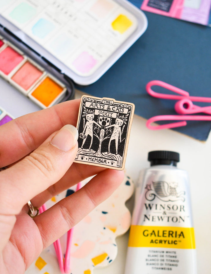 Arts & Cats society Wooden Pin Badge