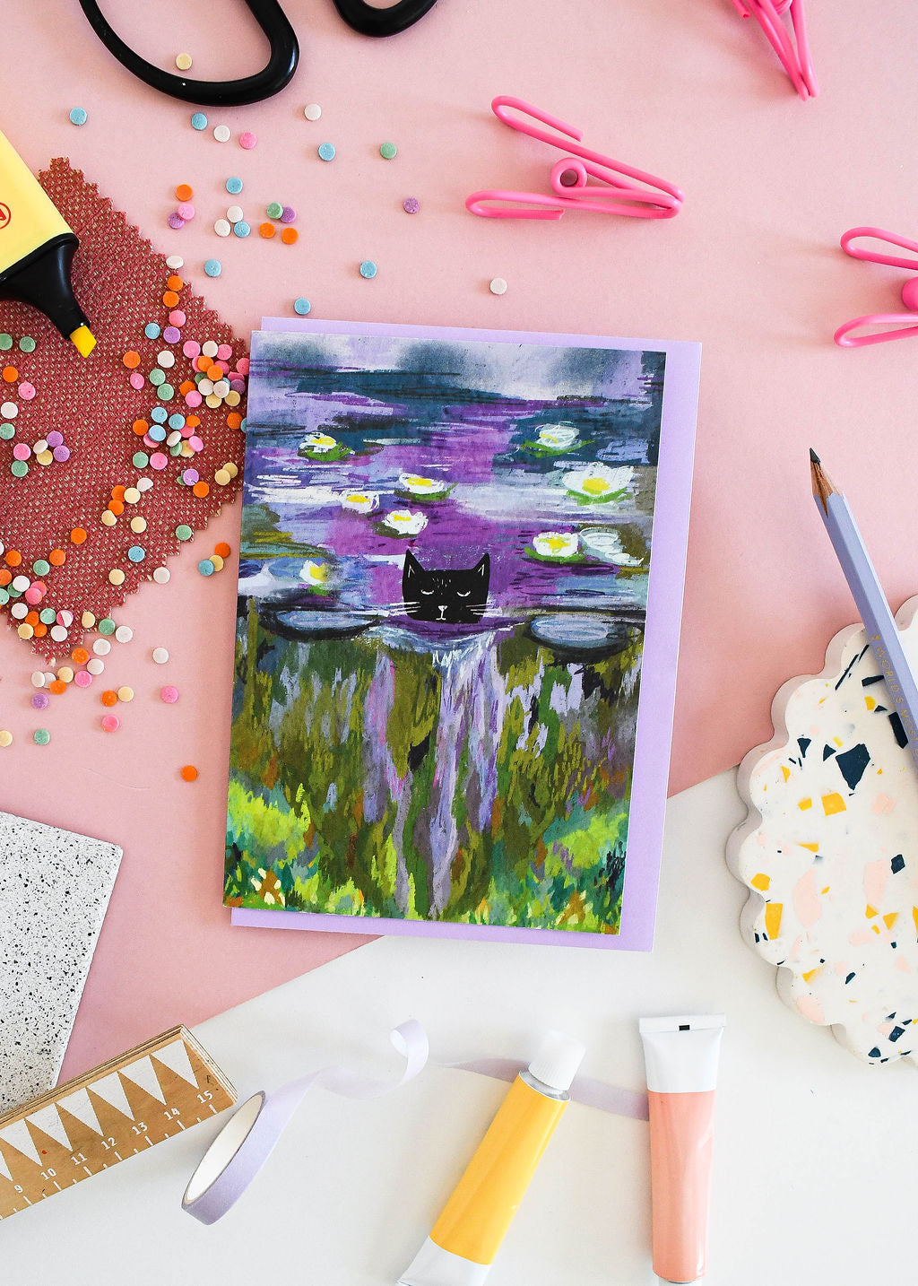 Monet's Purple Water Cat Card