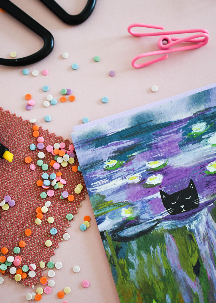 Monet's Purple Water Cat Card