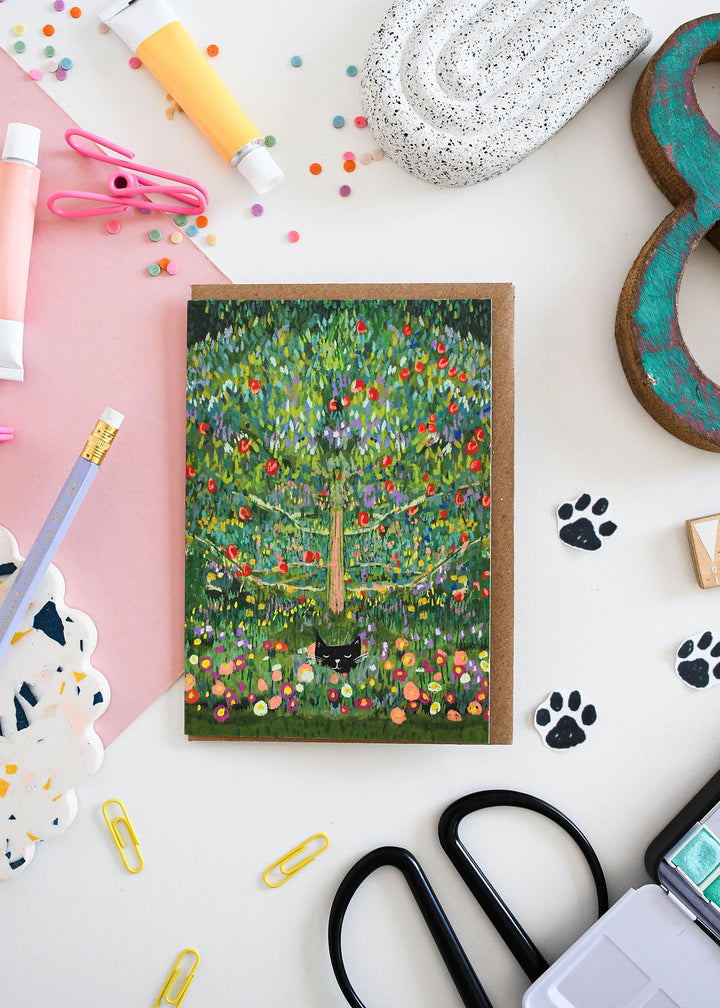 Cat in an Apple Tree Art Card