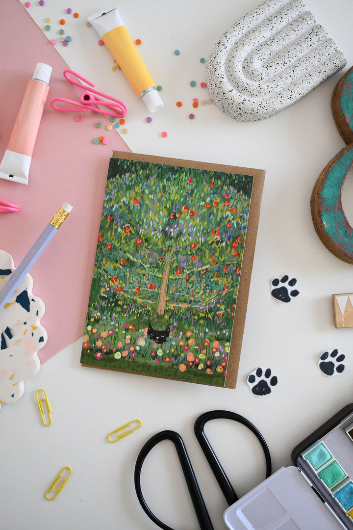 Cat in an Apple Tree Art Card