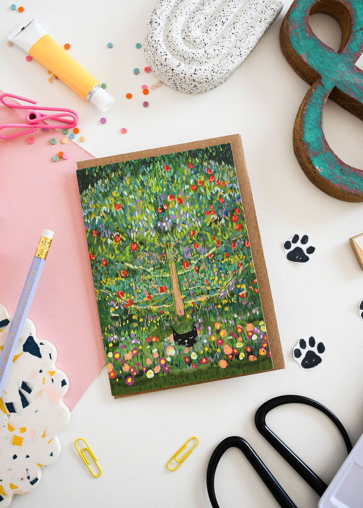 Cat in an Apple Tree Art Card