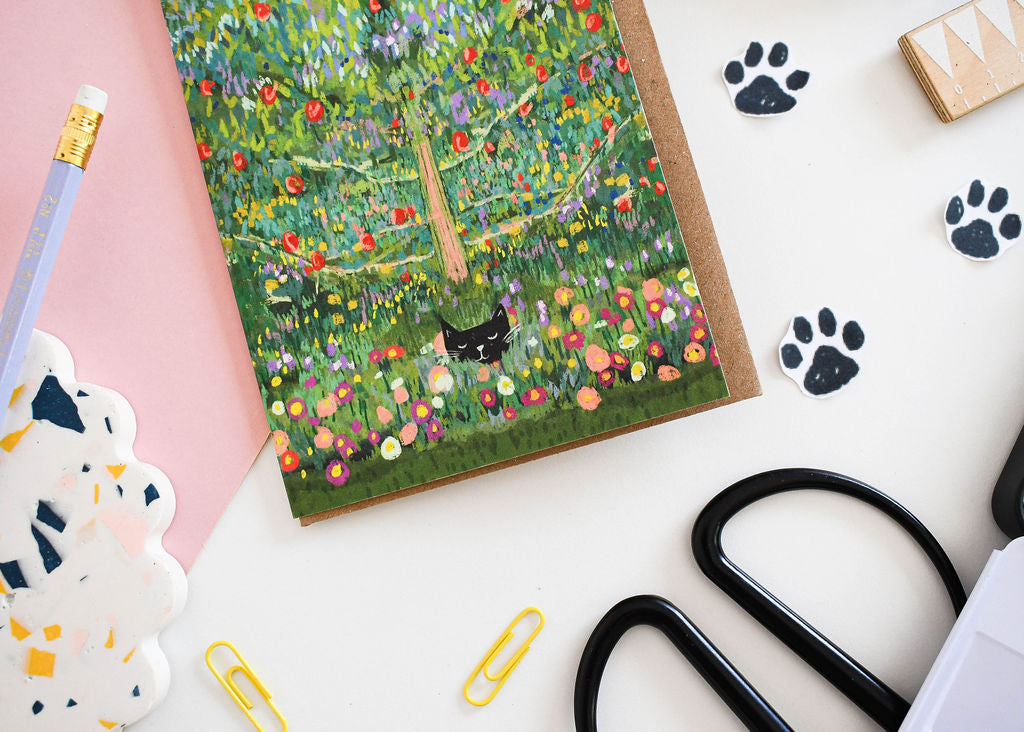 Cat in an Apple Tree Art Card