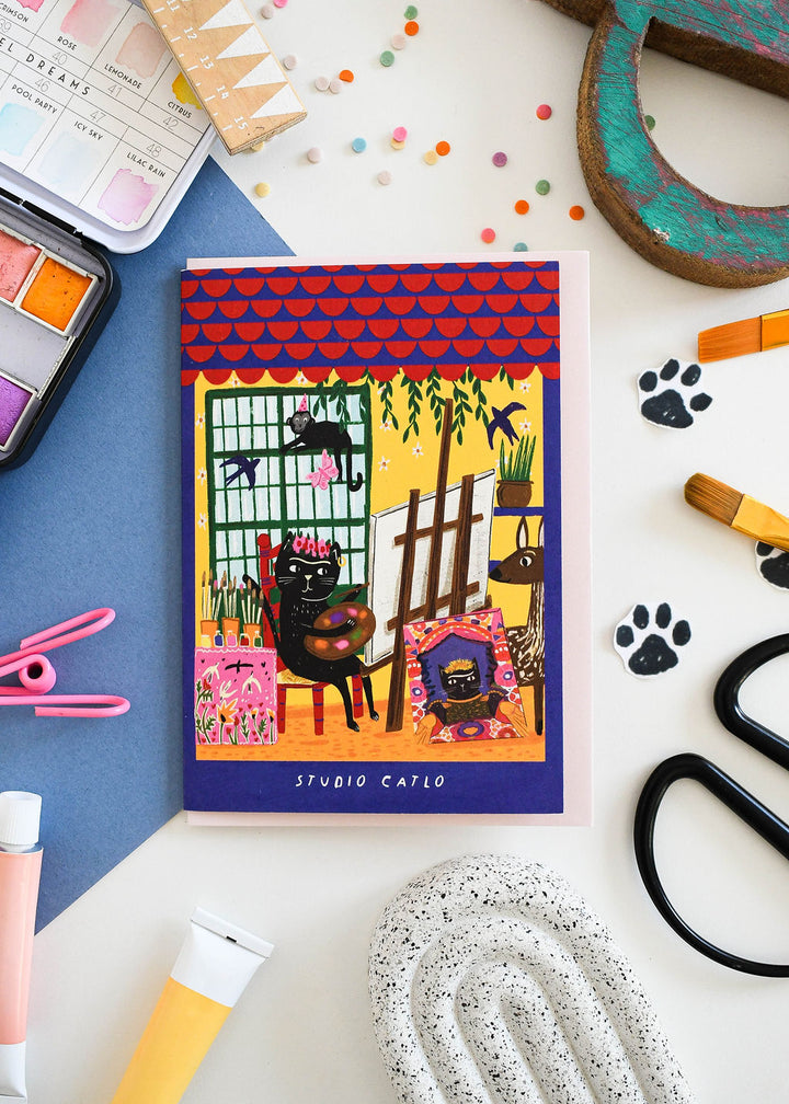 Frida Catlo Studio Cat Card