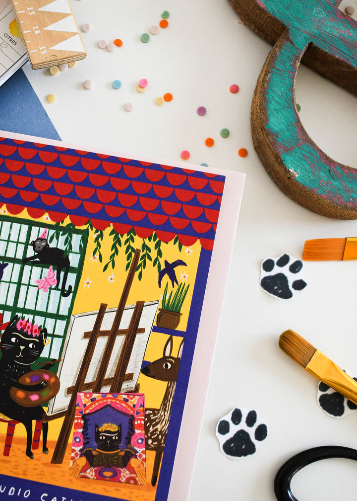 Frida Catlo Studio Cat Card