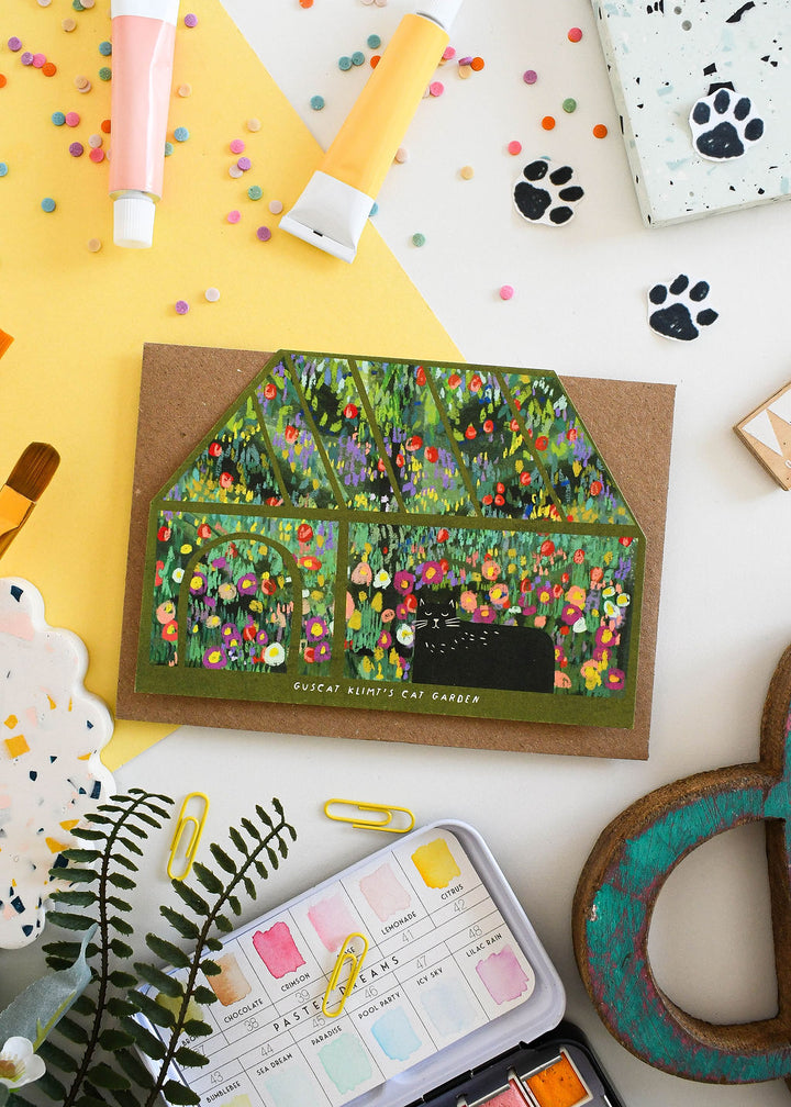 Guscat Klimt Cat Garden Greetings Card