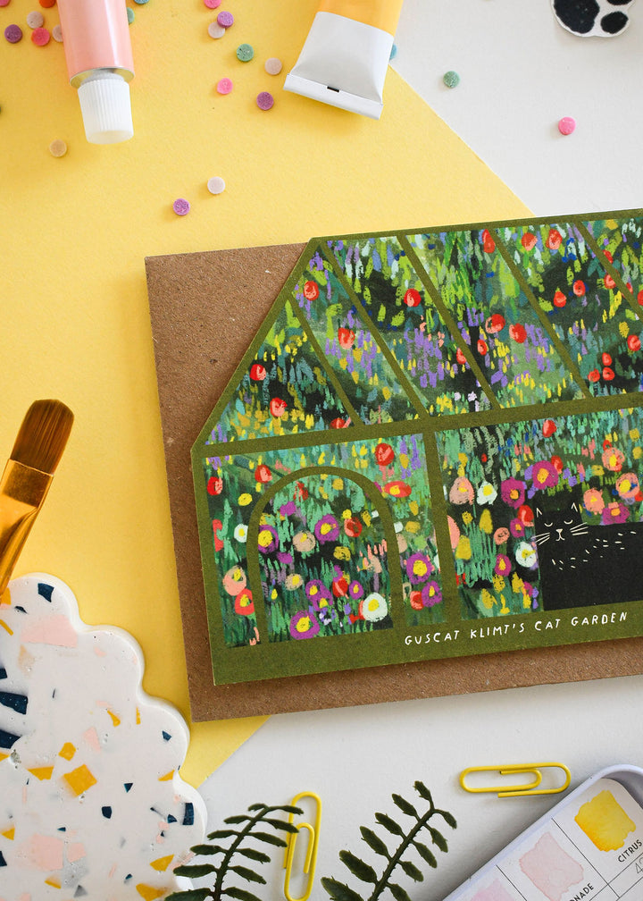Guscat Klimt Cat Garden Greetings Card