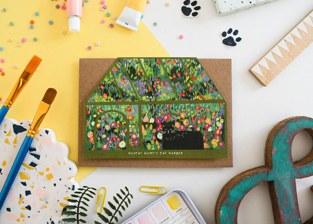 Guscat Klimt Cat Garden Greetings Card