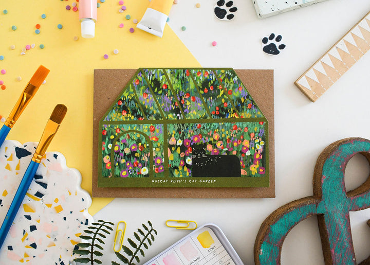 Guscat Klimt Cat Garden Greetings Card