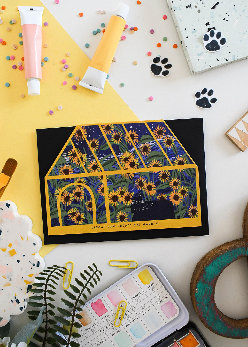 Vincat Van Gogh's Cat Garden Greetings Card