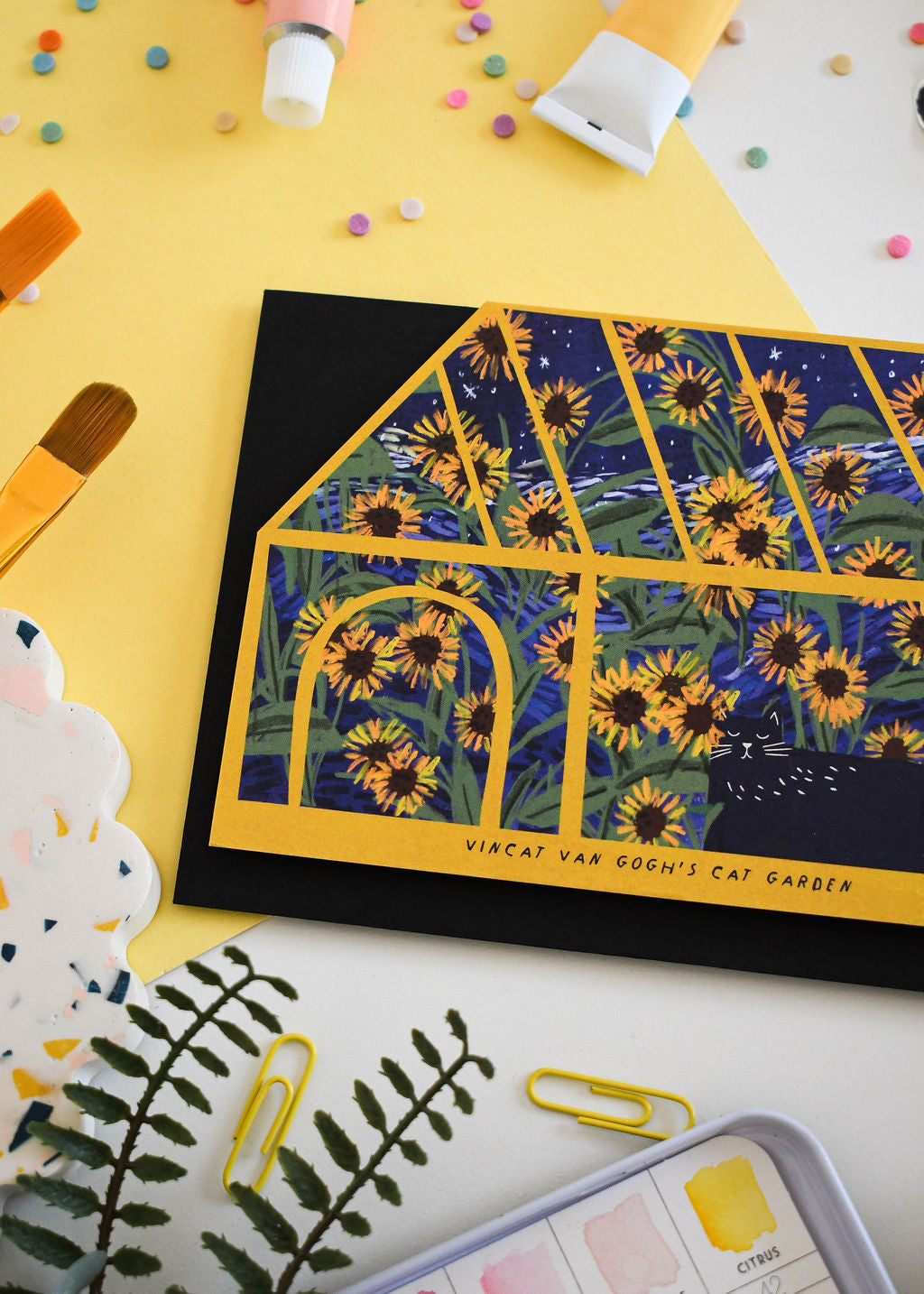 Vincat Van Gogh's Cat Garden Greetings Card