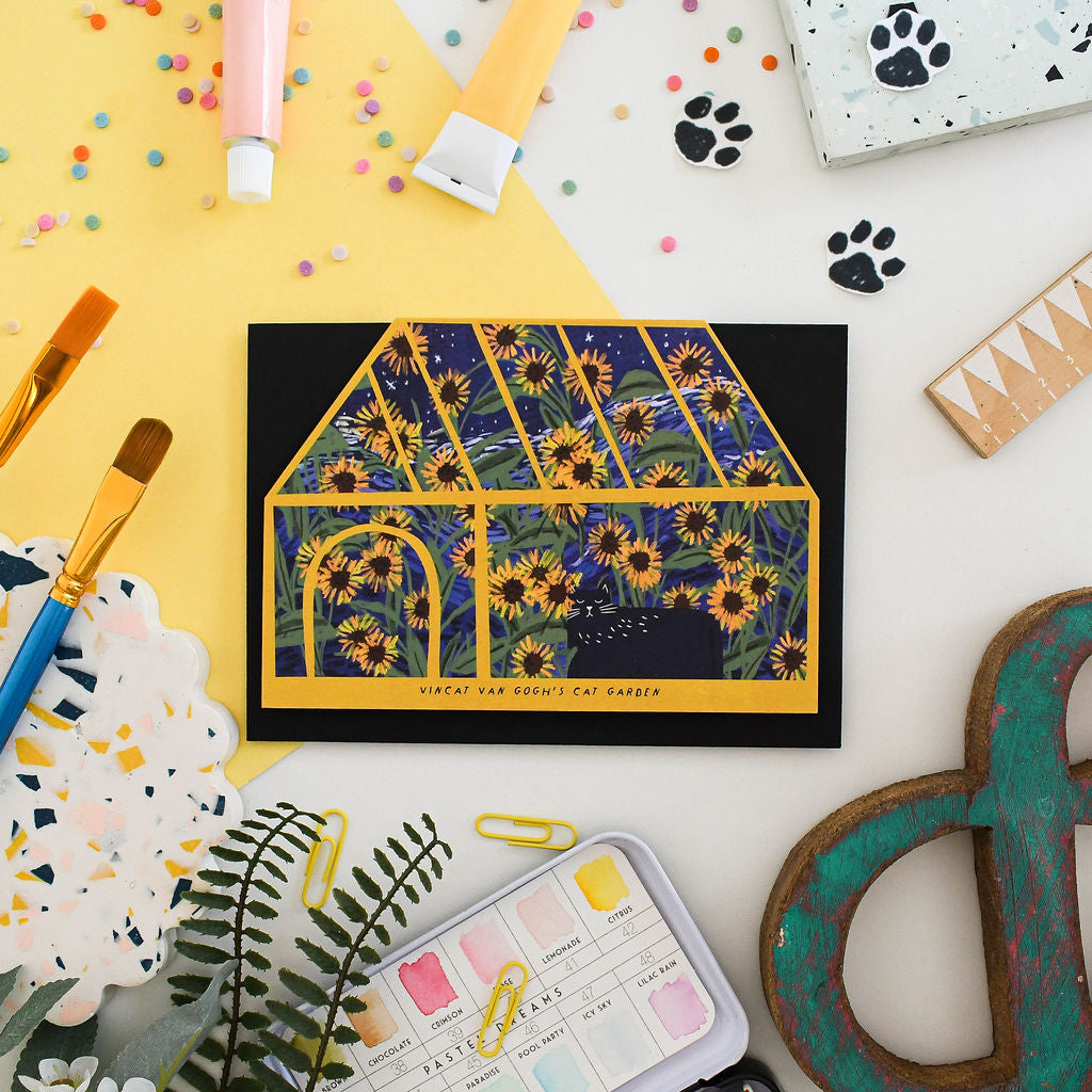 Vincat Van Gogh's Cat Garden Greetings Card