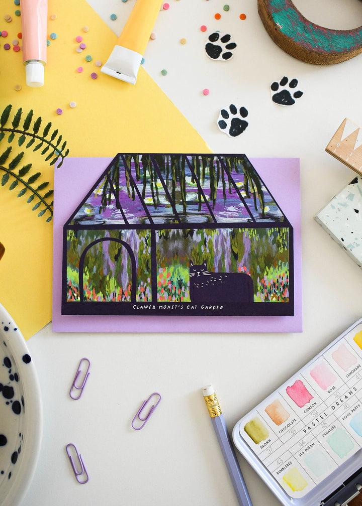 Clawed Monet's Cat Garden Greetings Card