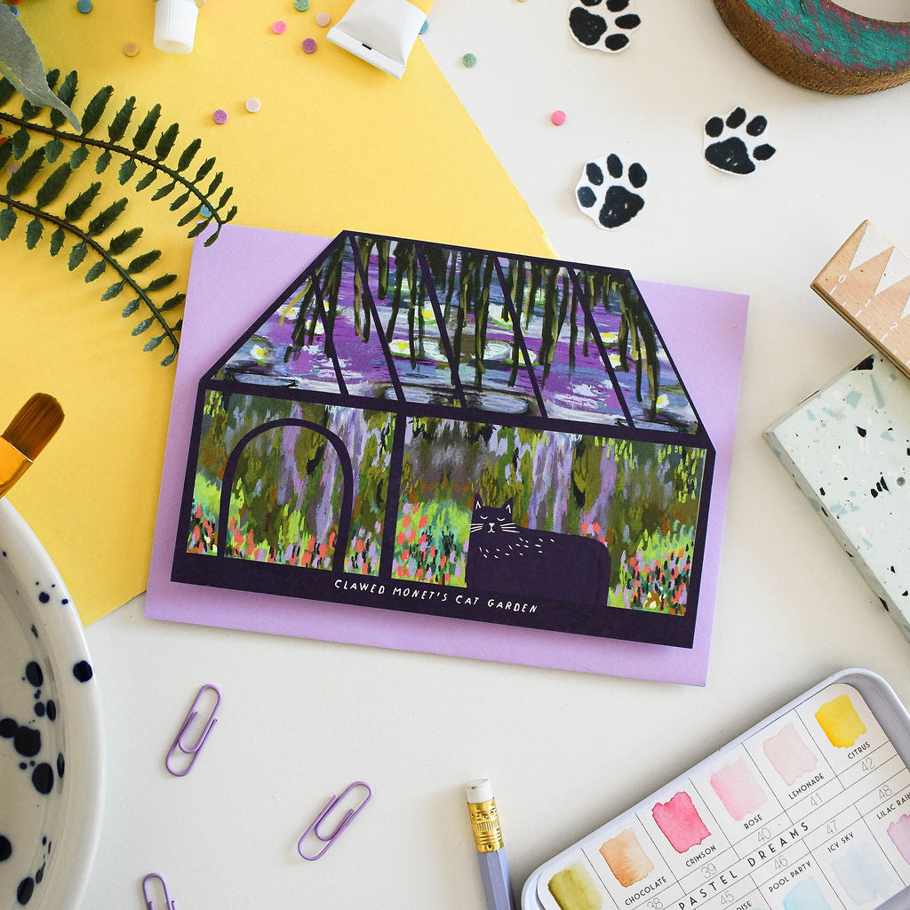 Clawed Monet's Cat Garden Greetings Card