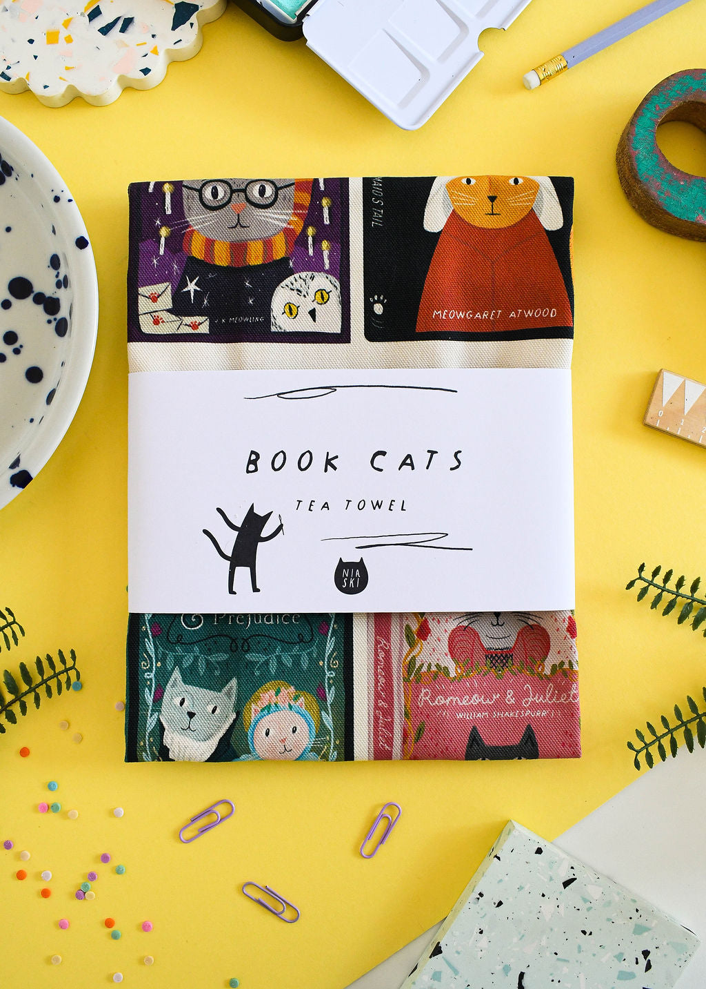 Book Cats Tea Towel