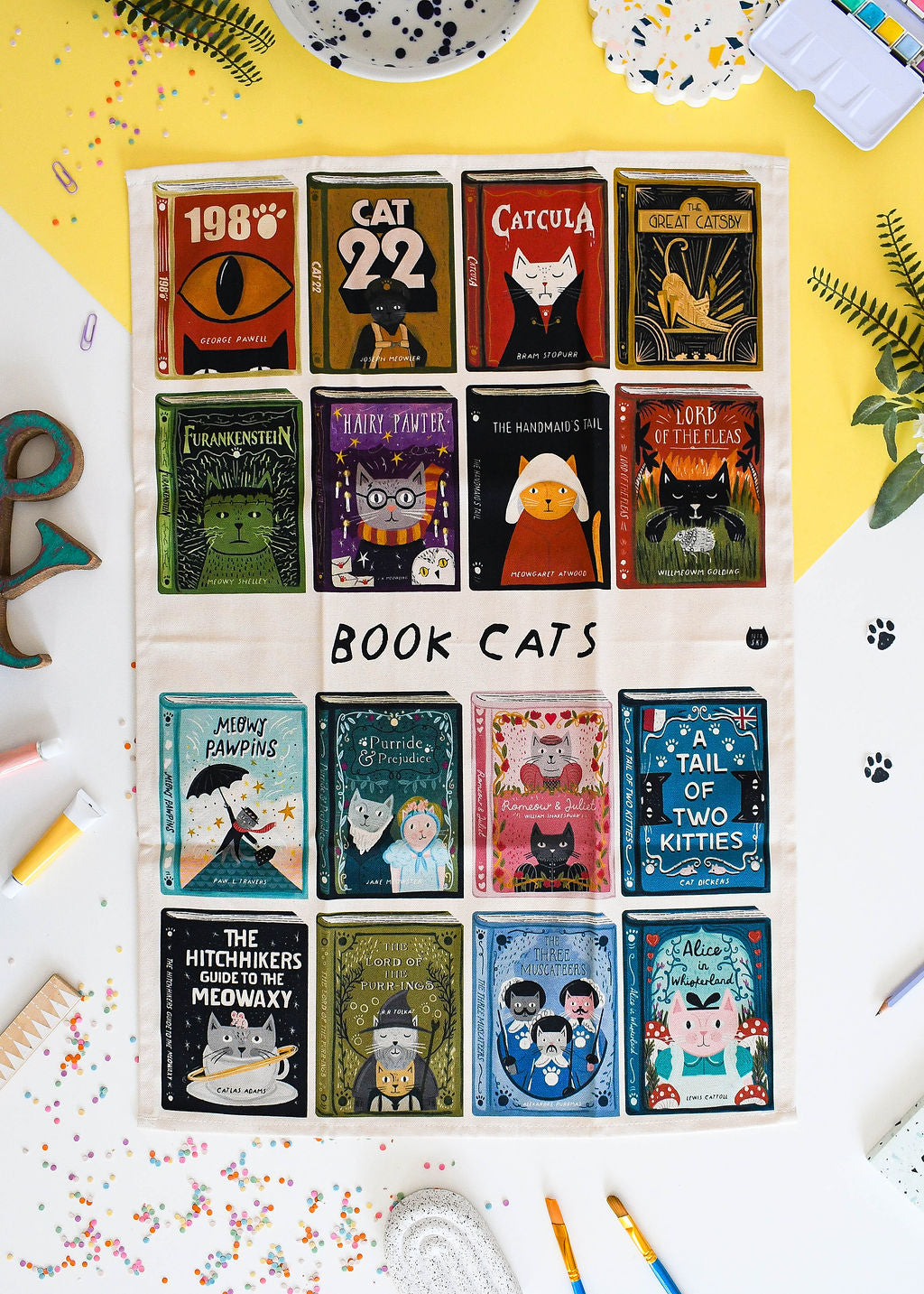 Book Cats Tea Towel