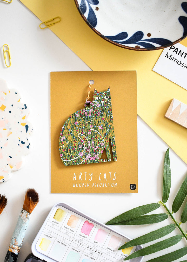 Guscat Kilmt Wooden Cat Decoration