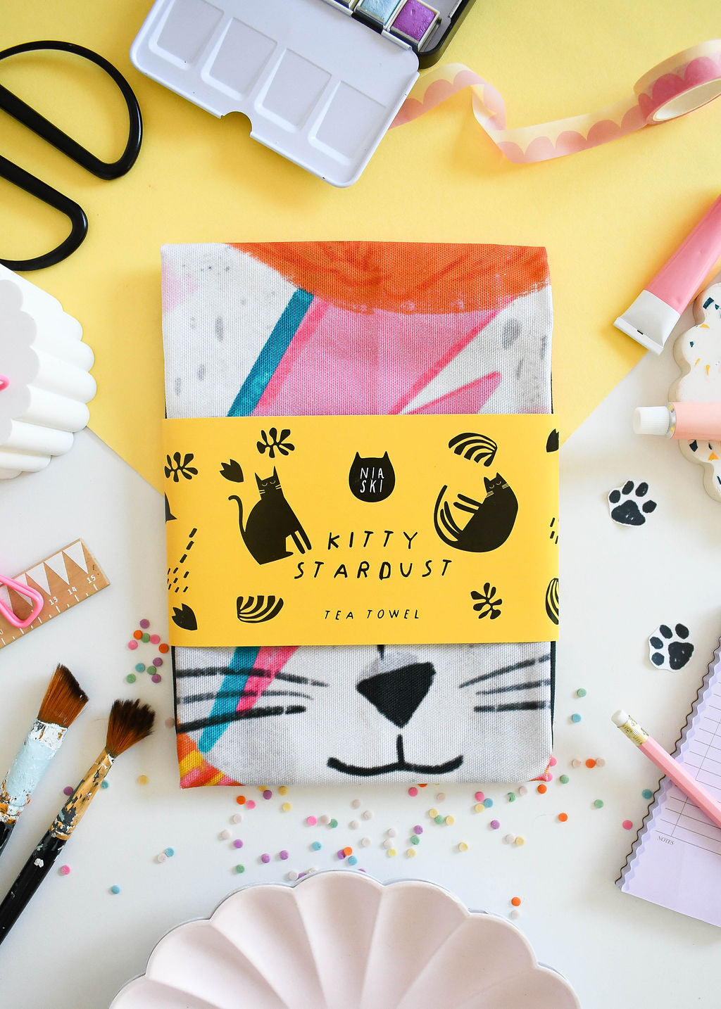 Kitty Stardust Cat Tea Towel