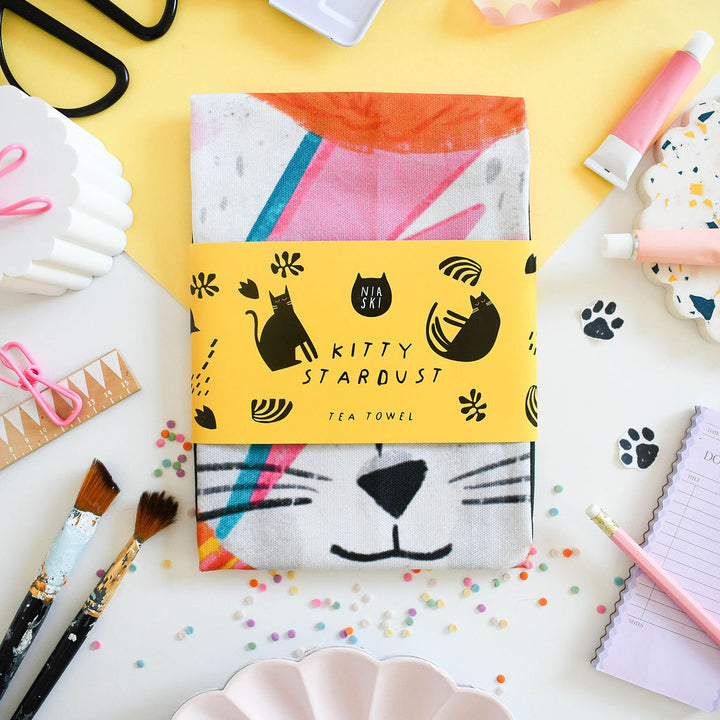 Kitty Stardust Cat Tea Towel