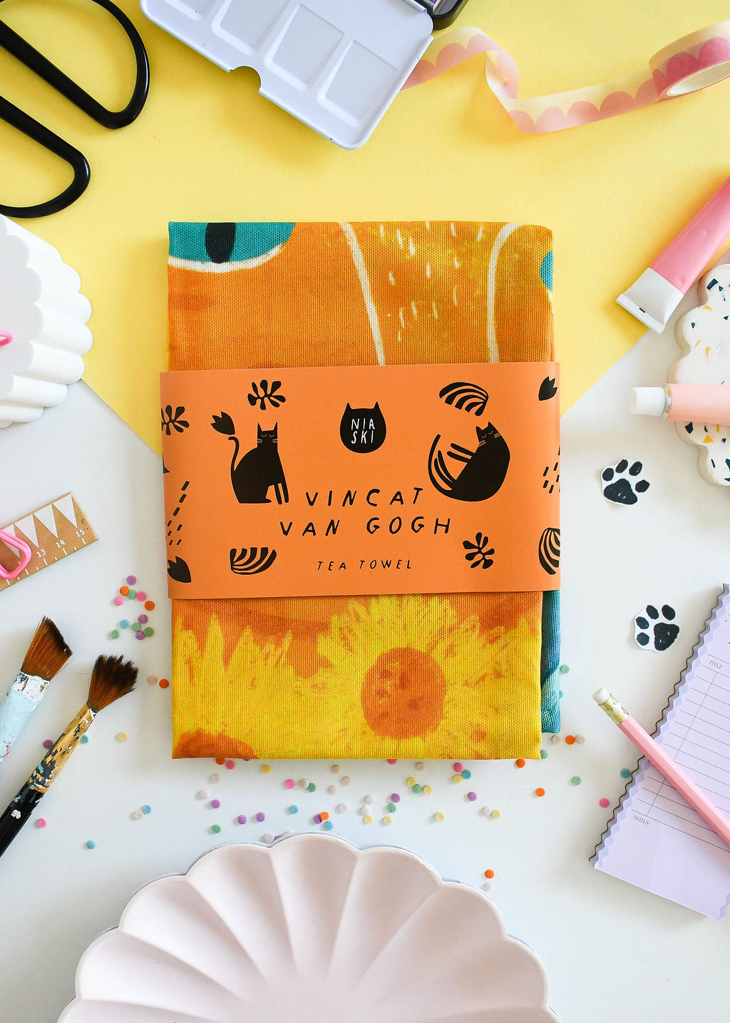 Vincat Van Gogh Cat Tea Towel