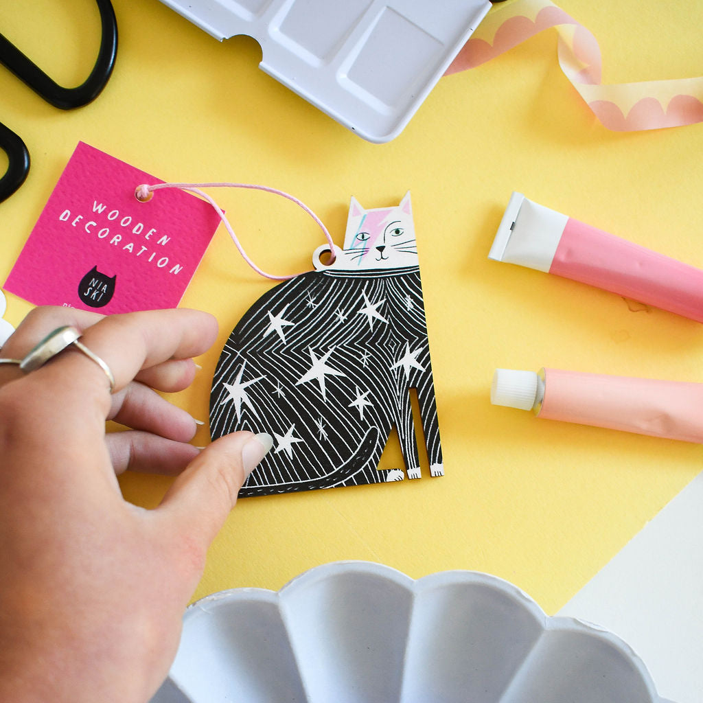 Kitty Starfluff Wooden Cat Decoration