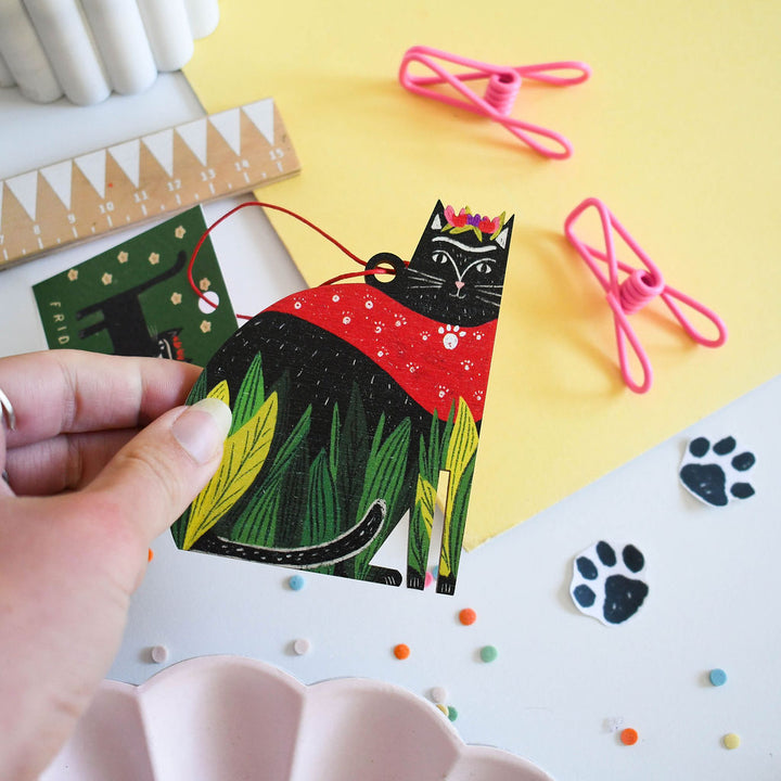 Frida Catlo Wooden Cat Decoration