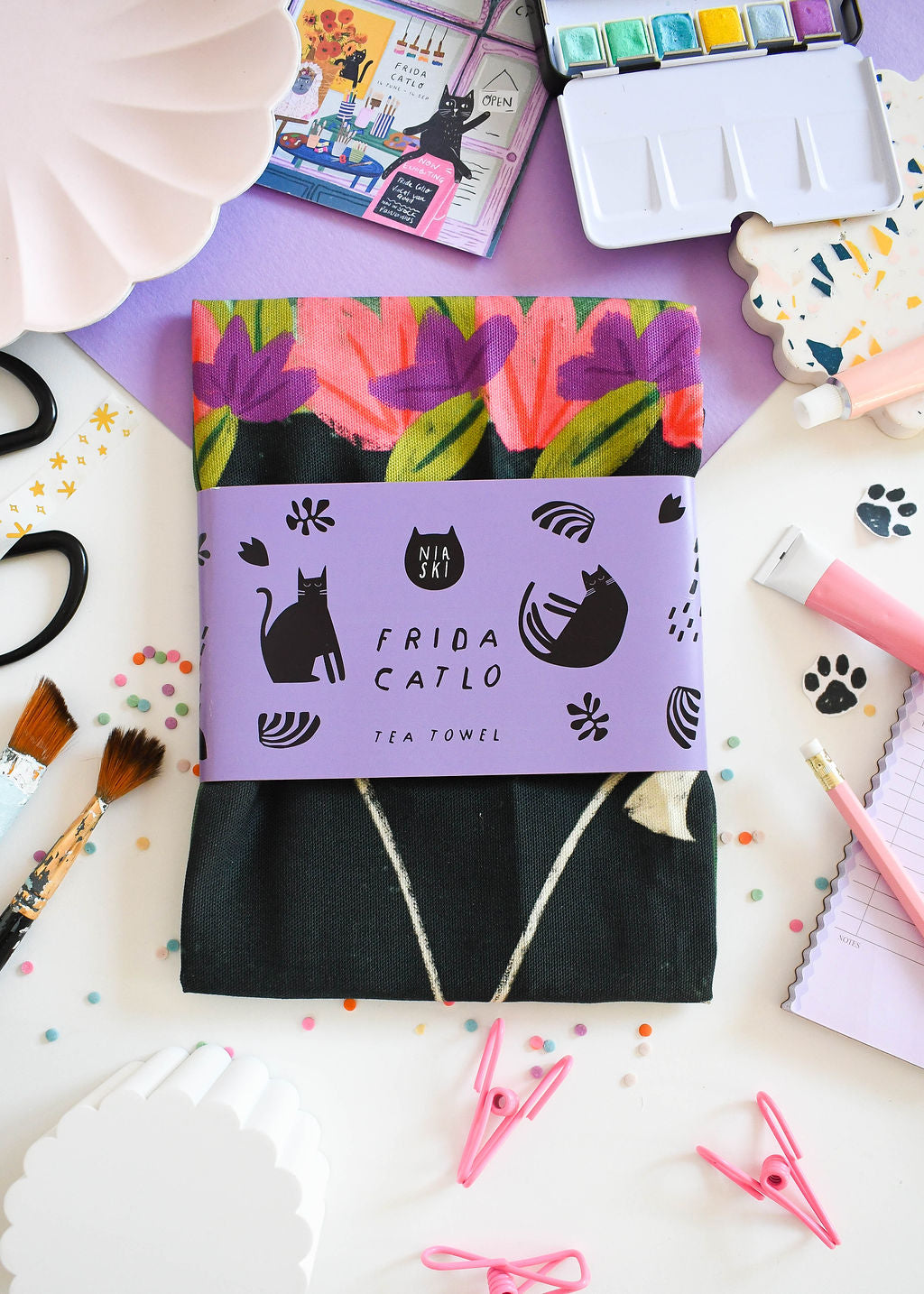 Frida Catlo Cat Tea Towel