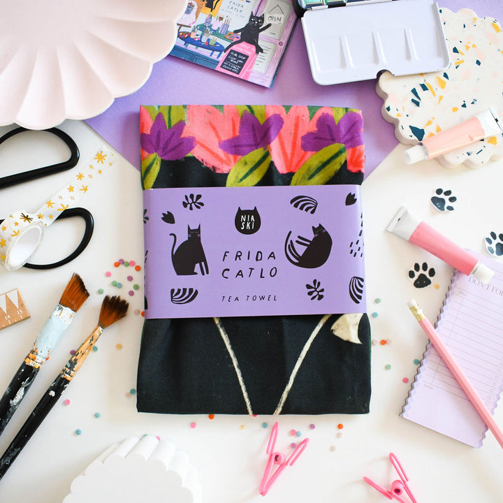 Frida Catlo Cat Tea Towel