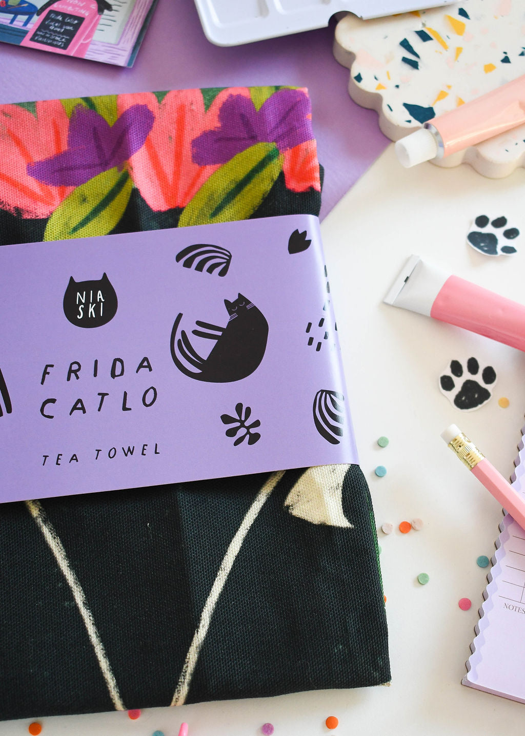 Frida Catlo Cat Tea Towel