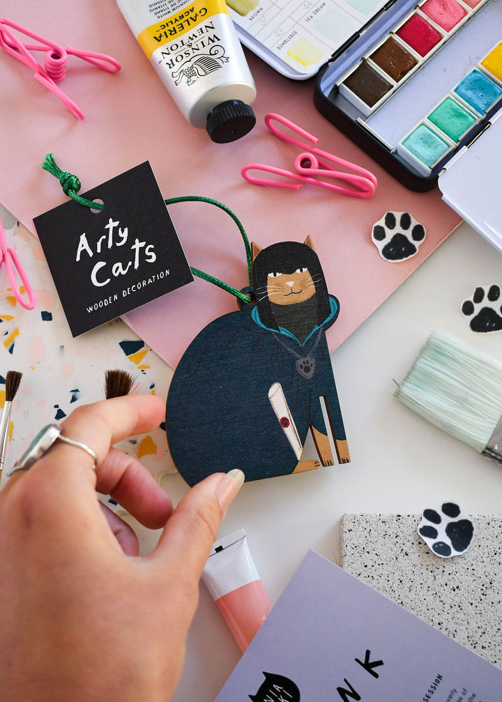 Clawdia "The Fringe" Cat Wooden Decoration