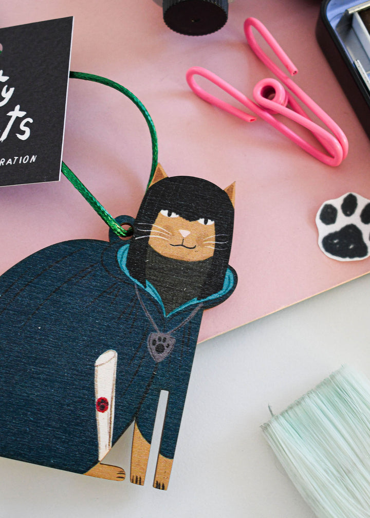 Clawdia "The Fringe" Cat Wooden Decoration