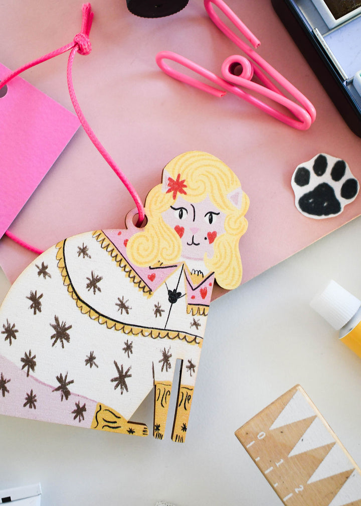 Dolly Pawton Wooden Cat Decoration