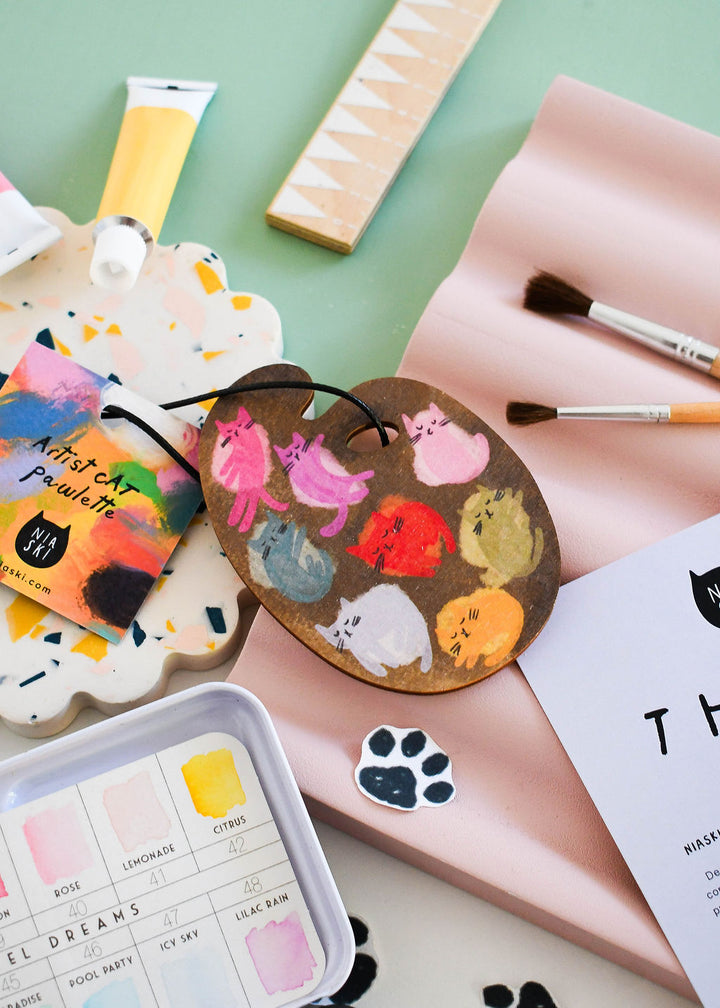 Cat Artist Paint Palette Wooden Decoration