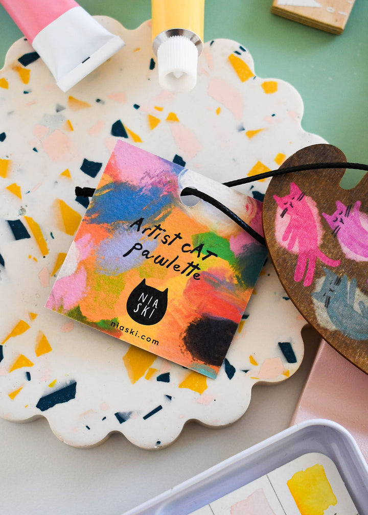 Cat Artist Paint Palette Wooden Decoration