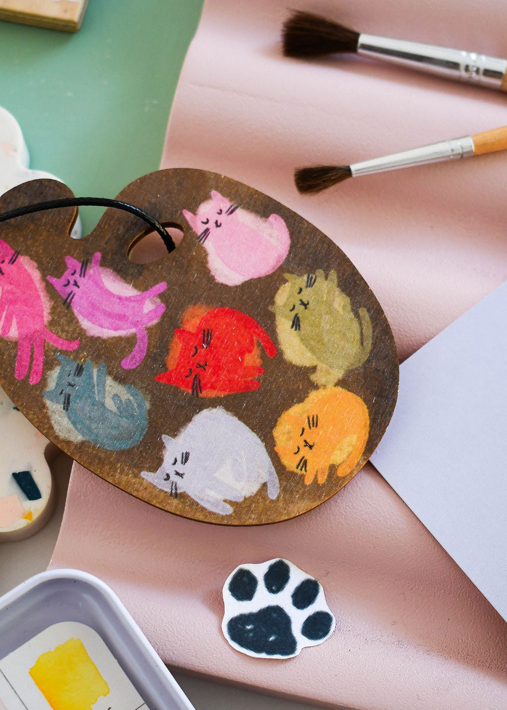 Cat Artist Paint Palette Wooden Decoration