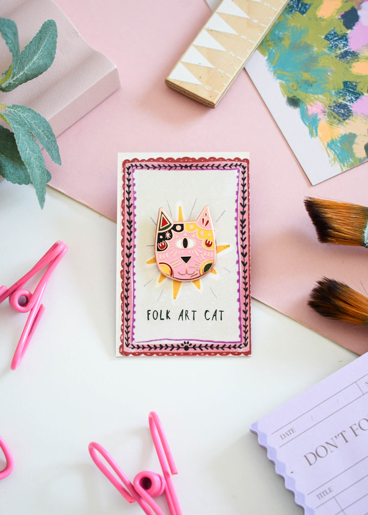 Folk Cat Art Meowment Pin