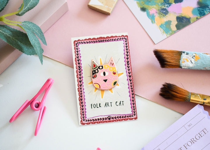Folk Cat Art Meowment Pin