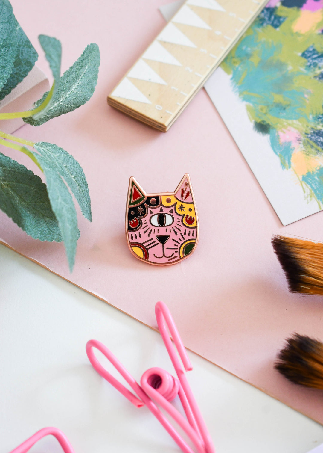 Folk Cat Art Meowment Pin