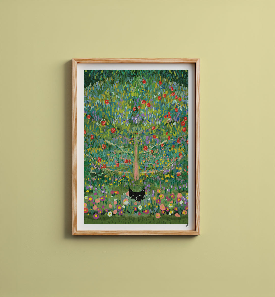 WS-Cat hiding under the apple Tree
