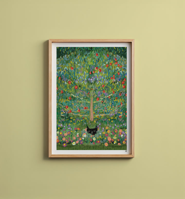 WS-Cat hiding under the apple Tree